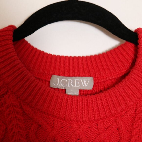J Crew Cable Crewneck Sweater Red Womens Small Fisherman Chunky Knit Cotton - Picture 2 of 7